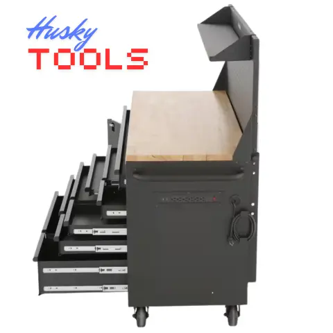 Husky D-Heavy Duty 10-Drawer 1-Door Mobile Workbench corner side