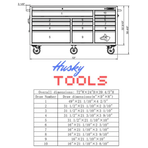 matte black with black trim husky mobile workbenches diemension