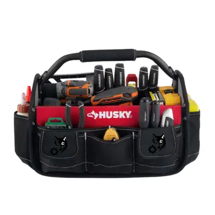 Husky 17 in. 18 Pocket Open Top Tool Tote Bag holding tools