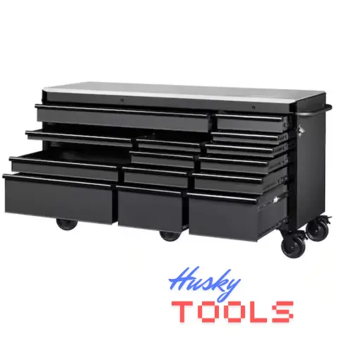 matte black with black trim husky mobile workbenches opened